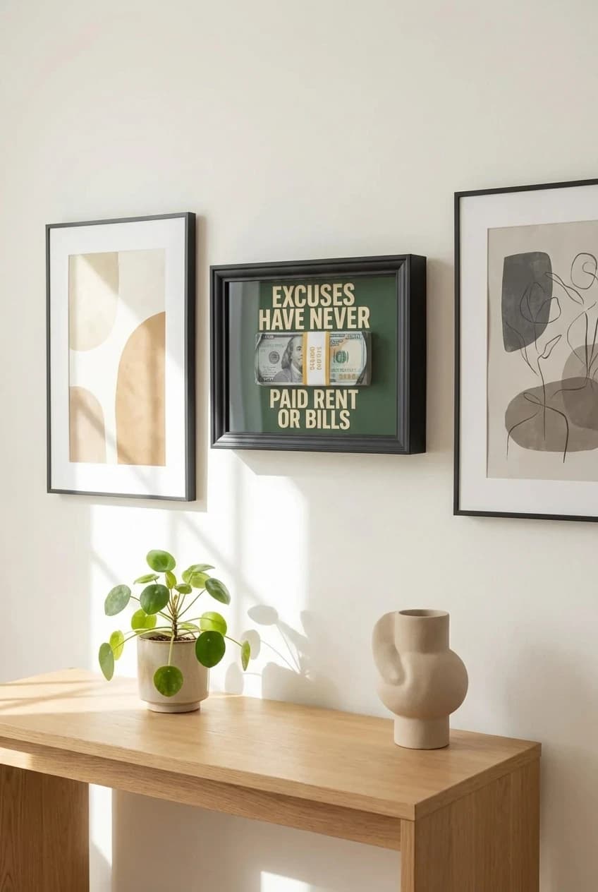 Neutral wall art print set styled in a bright room